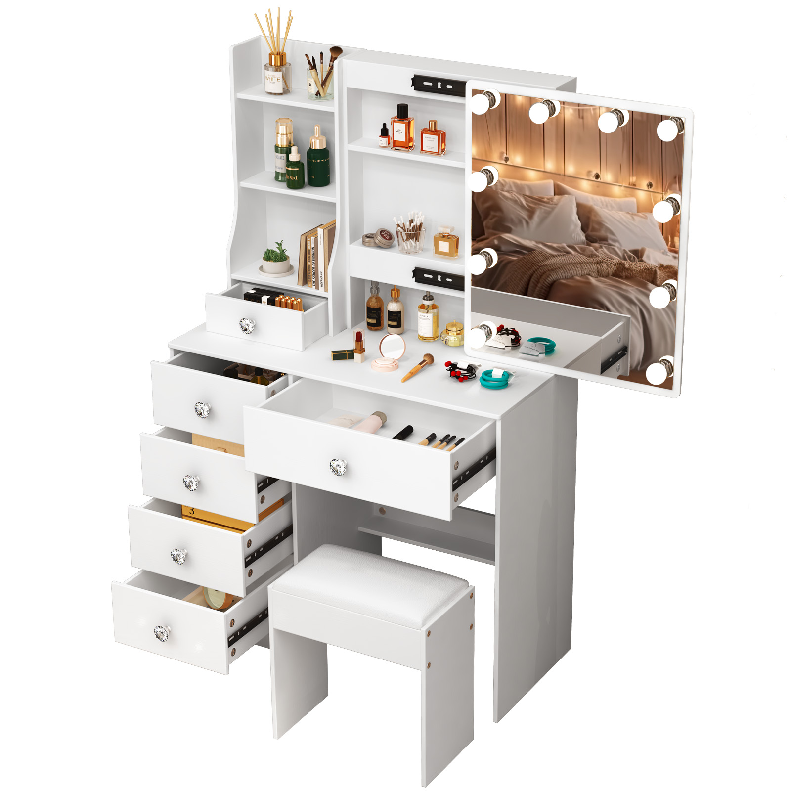 Witte make-up kaptafel met LED - Beauty Makeup Vanity Set recensie en prijs